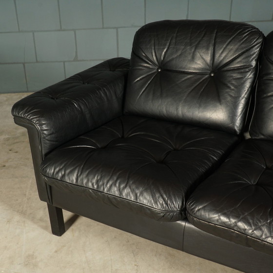 Image 1 of Set of midcentury black leather sofas - 1970s