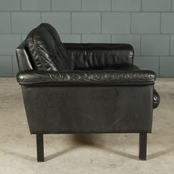 Image 1 of Set of midcentury black leather sofas - 1970s