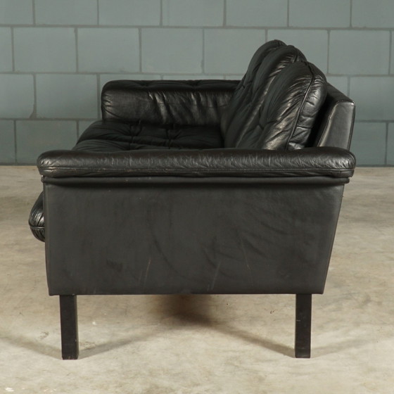 Image 1 of Set of midcentury black leather sofas - 1970s