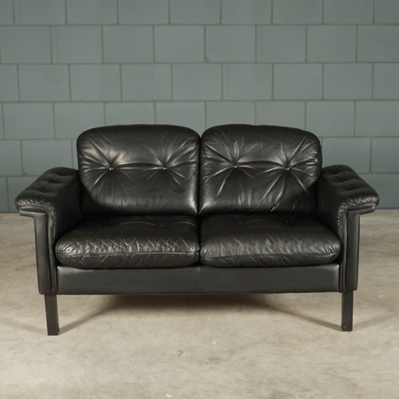 Image 1 of Set of midcentury black leather sofas - 1970s