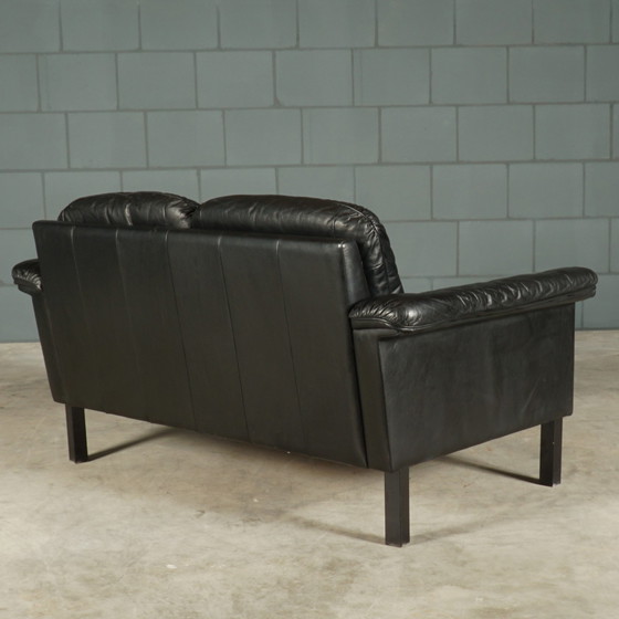 Image 1 of Set of midcentury black leather sofas - 1970s