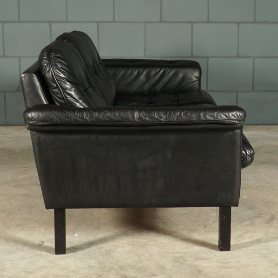 Image 1 of Set of midcentury black leather sofas - 1970s