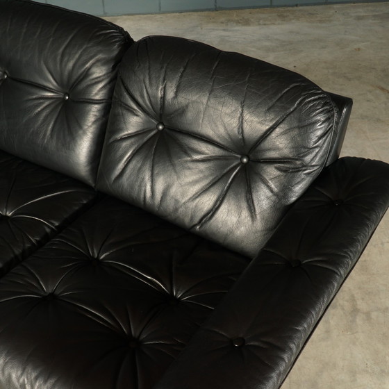 Image 1 of Set of midcentury black leather sofas - 1970s