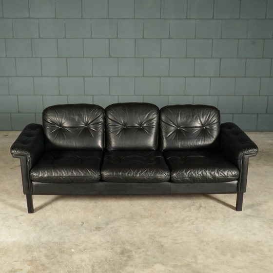 Image 1 of Set of midcentury black leather sofas - 1970s