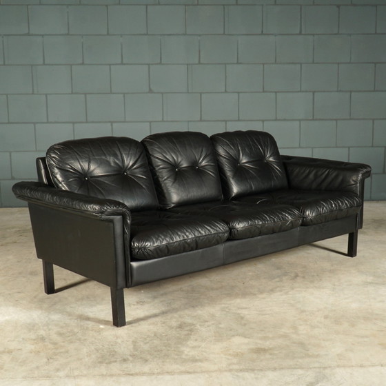 Image 1 of Set of midcentury black leather sofas - 1970s