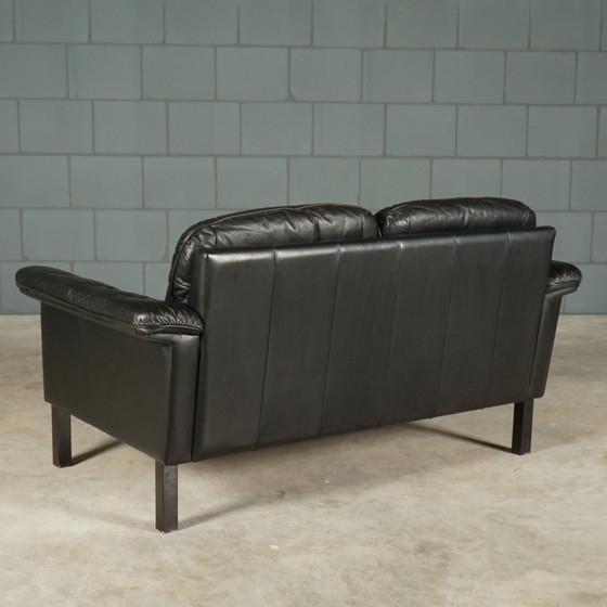 Image 1 of Set of midcentury black leather sofas - 1970s