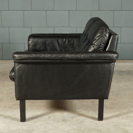 Image 1 of Set of midcentury black leather sofas - 1970s