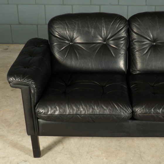 Image 1 of Set of midcentury black leather sofas - 1970s