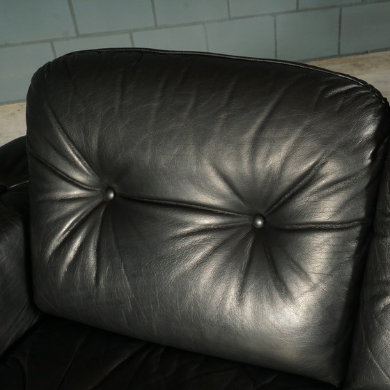 Image 1 of Set of midcentury black leather sofas - 1970s