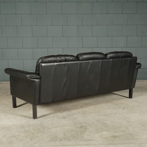 Image 1 of Set of midcentury black leather sofas - 1970s