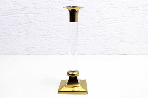 Lucite And Brass Candle Holder 1970