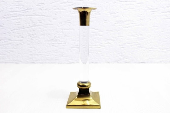 Image 1 of Lucite And Brass Candle Holder 1970