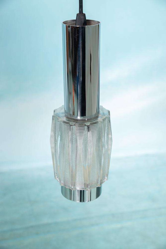 Image 1 of Vintage chrome and glass pendant lamp, cascade space age pendant