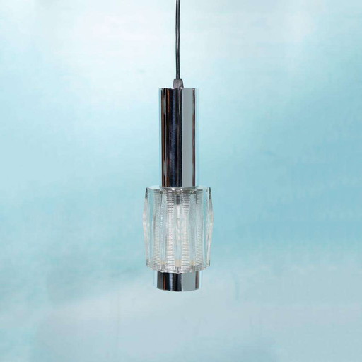Lampe suspendue vintage en verre et chrome, suspension cascade space age
