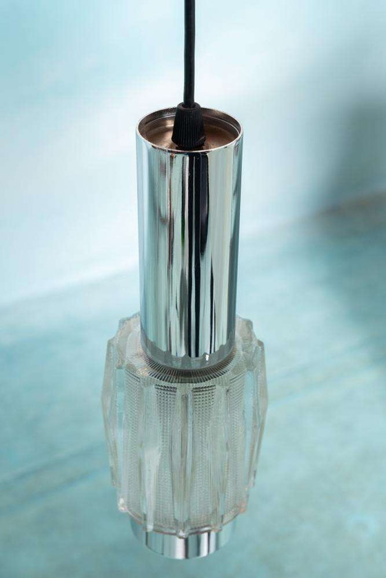 Image 1 of Vintage chrome and glass pendant lamp, cascade space age pendant