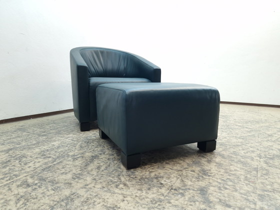 Image 1 of De Sede Armchair With Stool Green Designer Armchair Chair