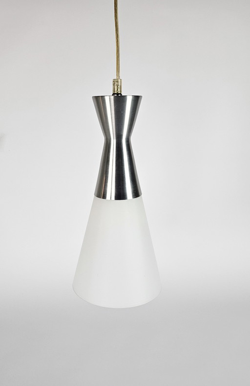 Hala Zeist - pendant lamp - diabolo - milk glass - aluminum - 80's