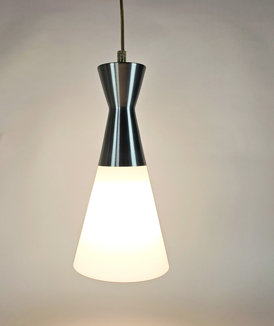 Image 1 of Hala Zeist - pendant lamp - diabolo - milk glass - aluminum - 80's