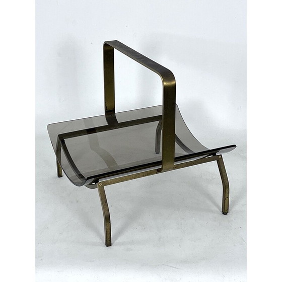 Image 1 of Vintage brass and glass magazine rack by Fontana Arte, Italy 1960