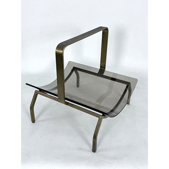 Image 1 of Vintage brass and glass magazine rack by Fontana Arte, Italy 1960