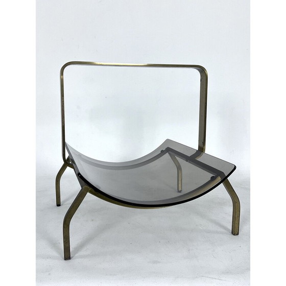 Image 1 of Vintage brass and glass magazine rack by Fontana Arte, Italy 1960