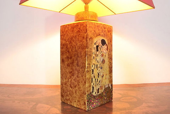 Image 1 of 2x Vintage Table Lamps with Gustav Klimt print