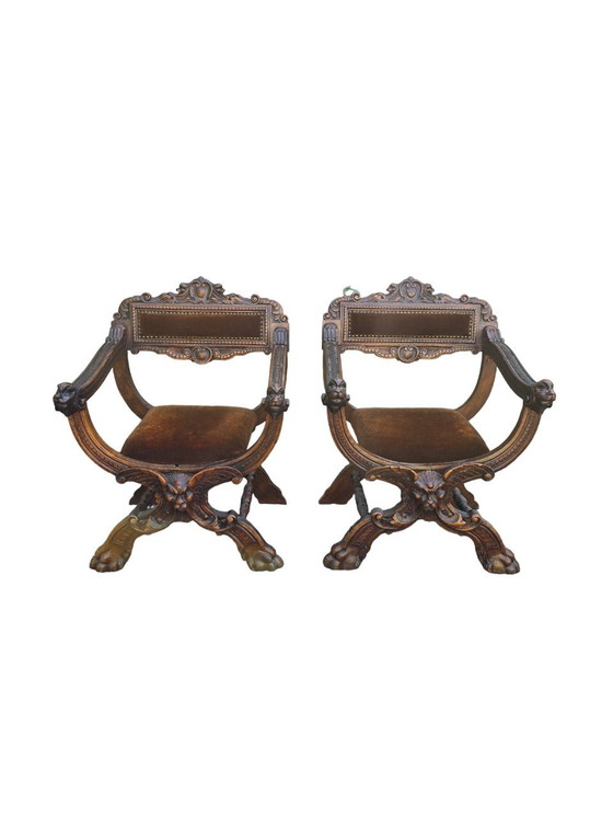 Image 1 of Pair De Fauteuils Dagobert En Noyer Et Velours