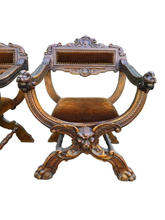 Image 1 of Pair De Fauteuils Dagobert En Noyer Et Velours