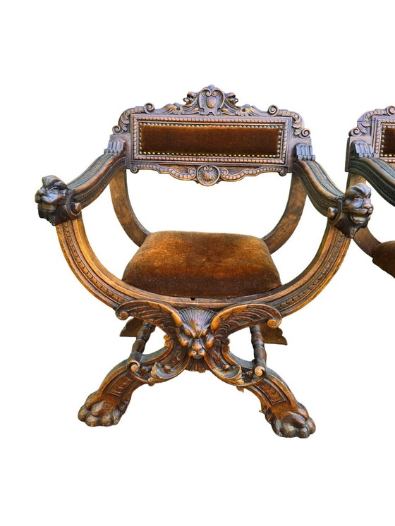 Image 1 of Pair De Fauteuils Dagobert En Noyer Et Velours