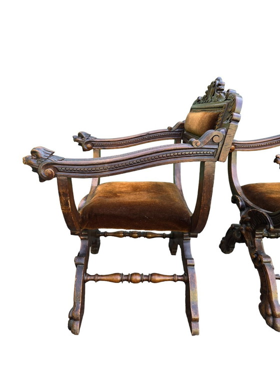 Image 1 of Pair De Fauteuils Dagobert En Noyer Et Velours