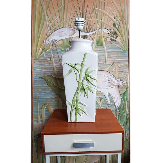 Image 1 of Mid-Century Italian Bamboo Pattern Majolica Table Lamp