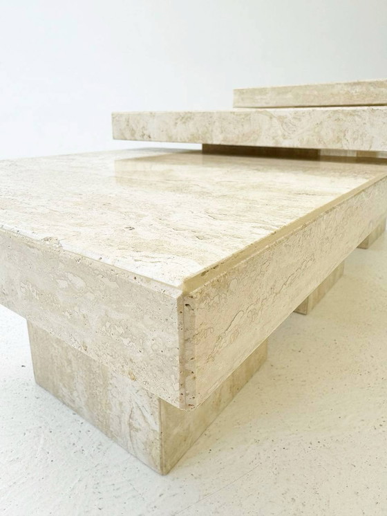 Image 1 of Set of 3 minimalist Mid - Century coffee tables made of travertine, Italy