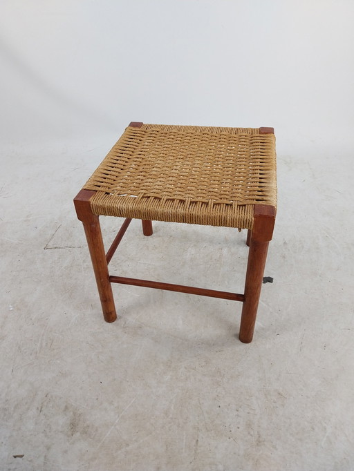 1960'S Danish Papercord Stool In Style Of N.O.Möller