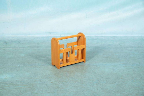 Image 1 of Bohemian wooden magazine basket, blond wooden magazine rack 70s