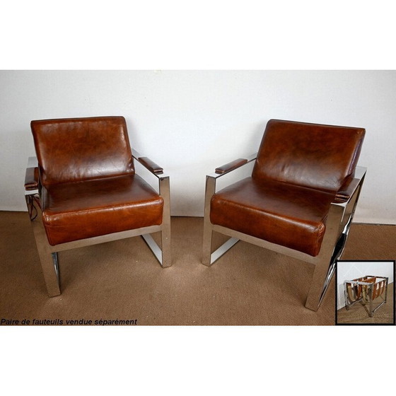 Image 1 of Portariviste rettangolare vintage in metallo cromato e pelle di Novatrend