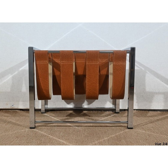 Image 1 of Portariviste rettangolare vintage in metallo cromato e pelle di Novatrend