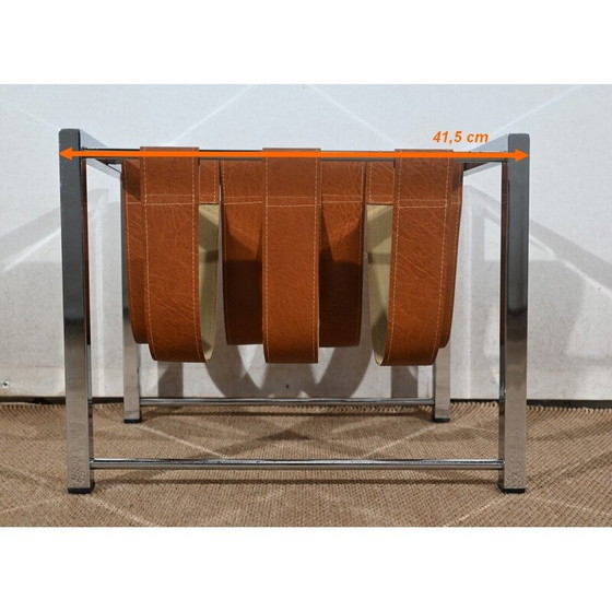 Image 1 of Portariviste rettangolare vintage in metallo cromato e pelle di Novatrend