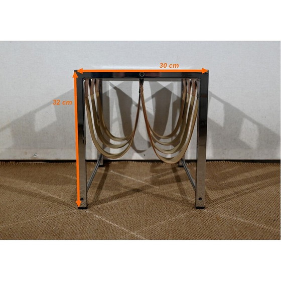 Image 1 of Portariviste rettangolare vintage in metallo cromato e pelle di Novatrend