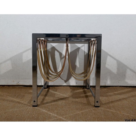 Image 1 of Portariviste rettangolare vintage in metallo cromato e pelle di Novatrend