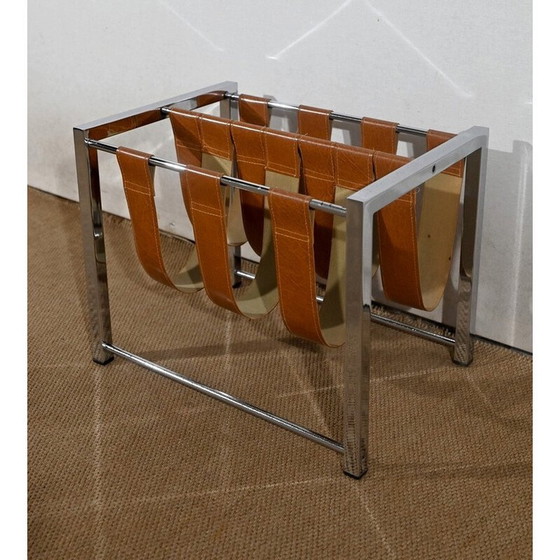 Image 1 of Portariviste rettangolare vintage in metallo cromato e pelle di Novatrend