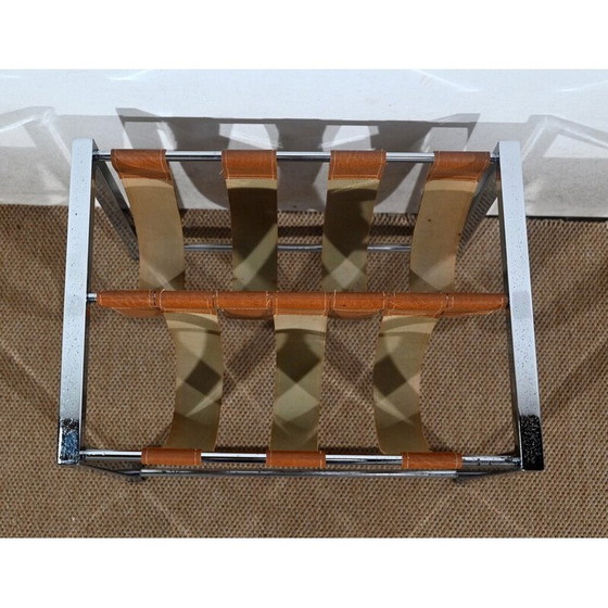 Image 1 of Portariviste rettangolare vintage in metallo cromato e pelle di Novatrend