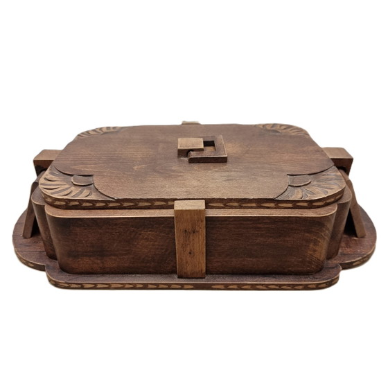 Image 1 of French Art Deco Wooden Storage Box With Lid, 1920s