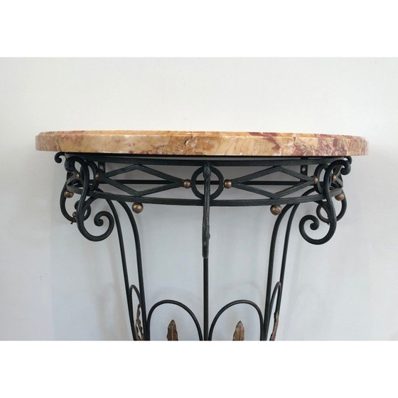 Image 1 of Vintage wrought-iron console with marble top, 1940