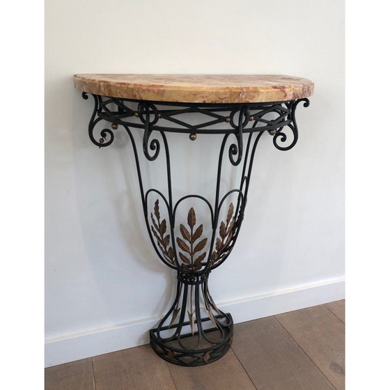 Image 1 of Vintage wrought-iron console with marble top, 1940