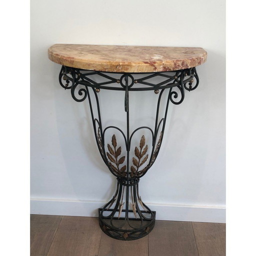 Vintage wrought-iron console with marble top, 1940