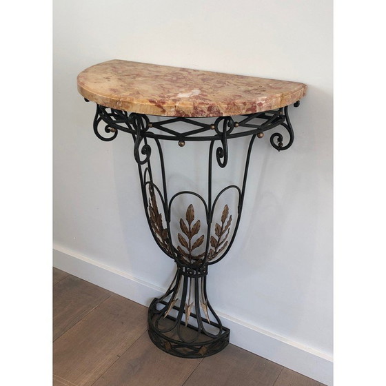 Image 1 of Vintage wrought-iron console with marble top, 1940