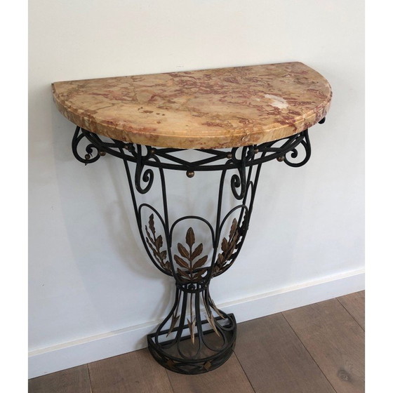 Image 1 of Vintage wrought-iron console with marble top, 1940