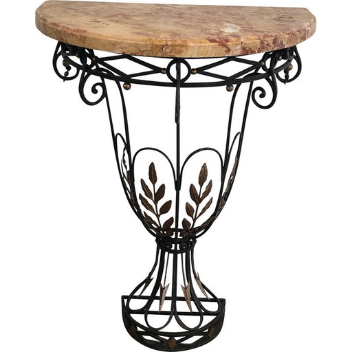 Vintage wrought-iron console with marble top, 1940