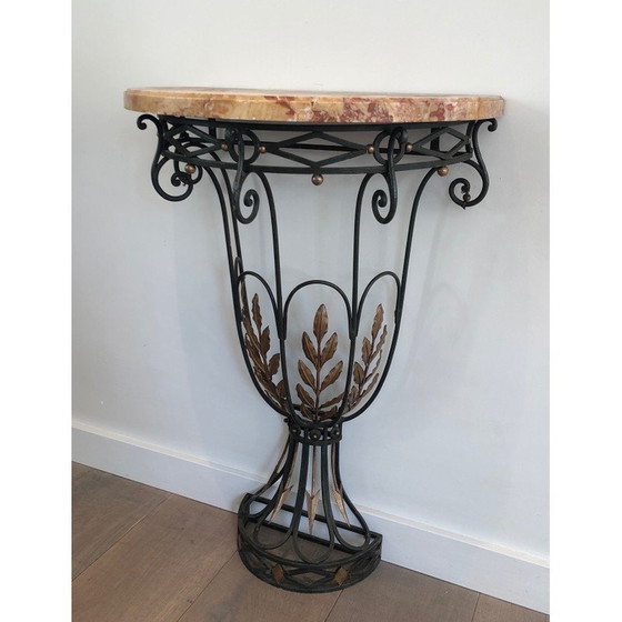Image 1 of Vintage wrought-iron console with marble top, 1940