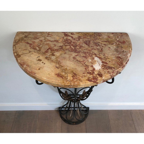 Image 1 of Vintage wrought-iron console with marble top, 1940